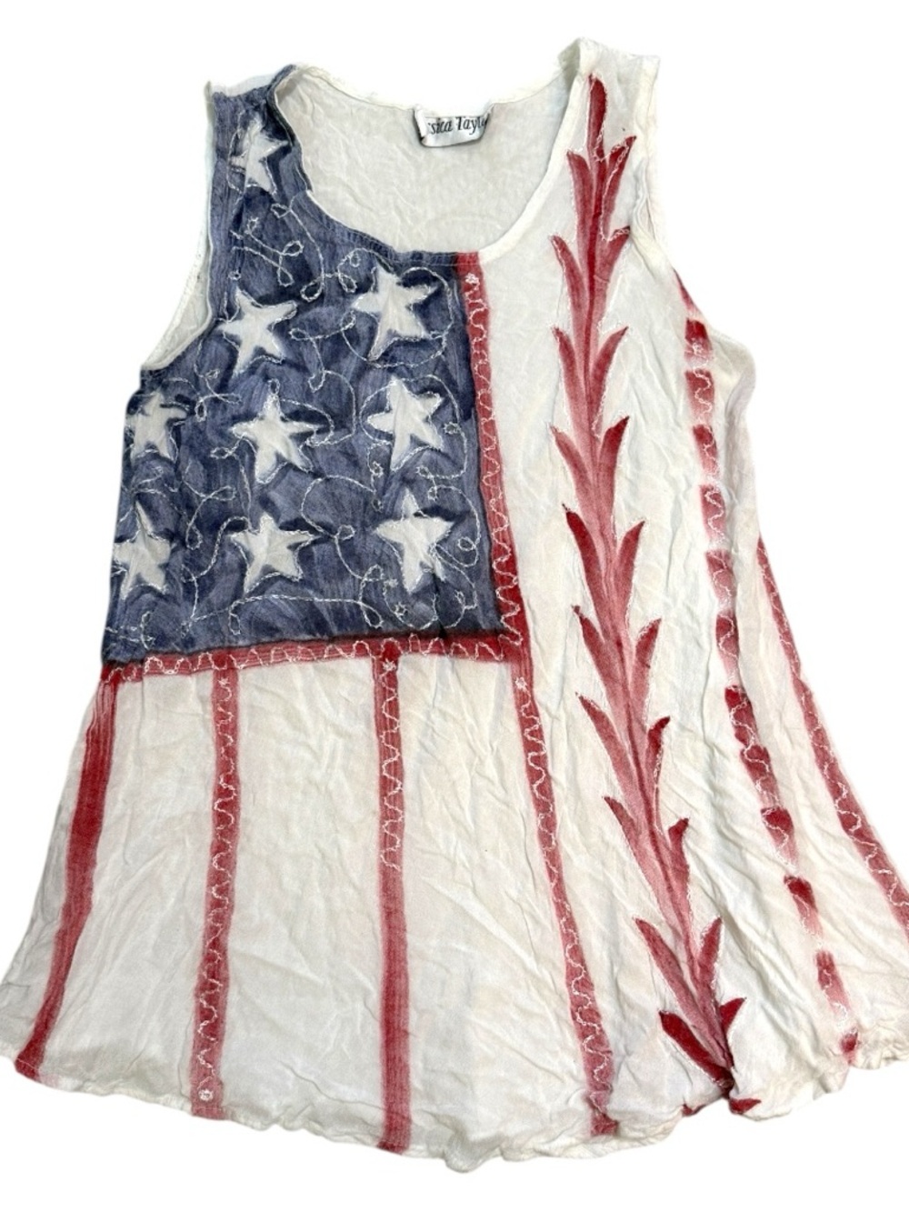 Vintage Jessica Taylor Patriotic Flag Sleeveless Flowy Tank Top